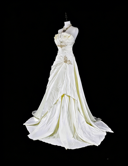 Unique Wedding Dresses Mermaid Strapless Ivory With Beaded Crystals Long Bridal Gown N3419