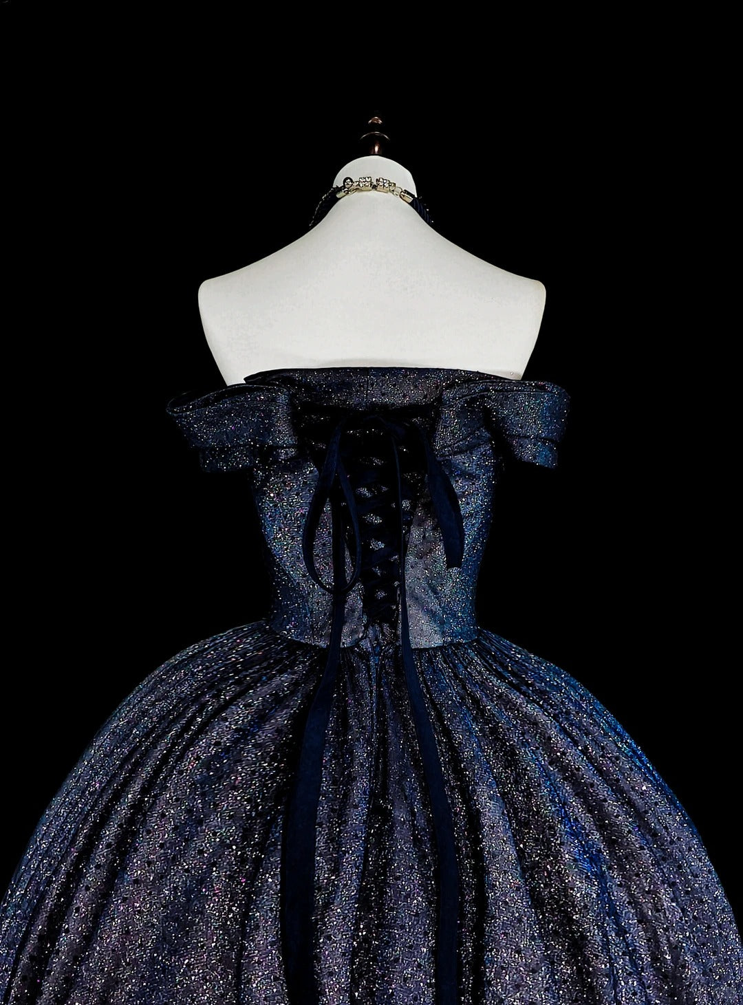 Modest Prom Dresses Ball Gown Navy Blue Tulle Off The Shoulder Sweet 16 Dress Formal Evening Outfits N3516