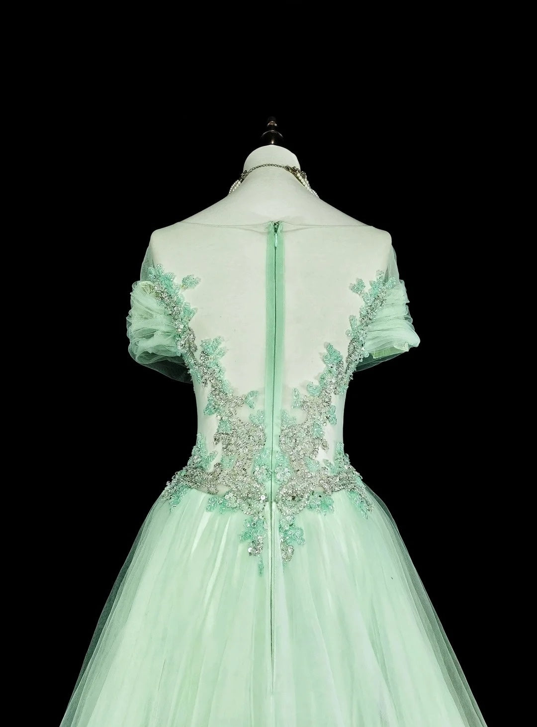 Dreamy Prom Dresses Vintage 80s Retro Off The Shoulder Mint Green Tulle Lace Long Formal Outfits N2365