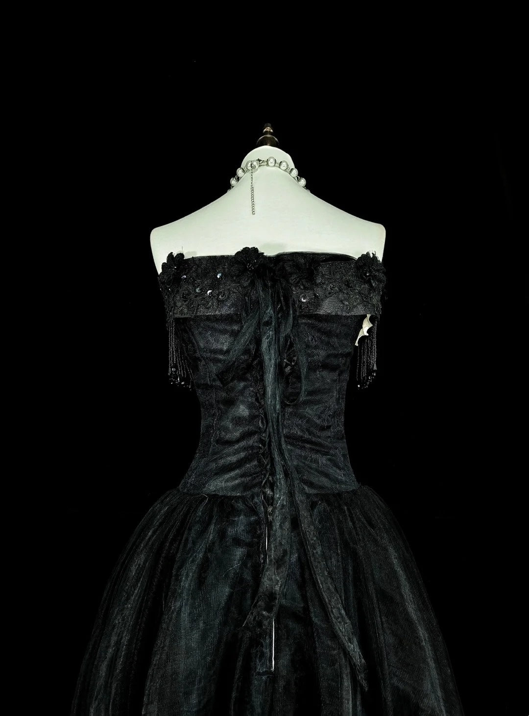 Vintage Prom Dresses Aesthetic 1970s Retro Ball Gown Strapless Black Tulle Long Formal Dress N2152
