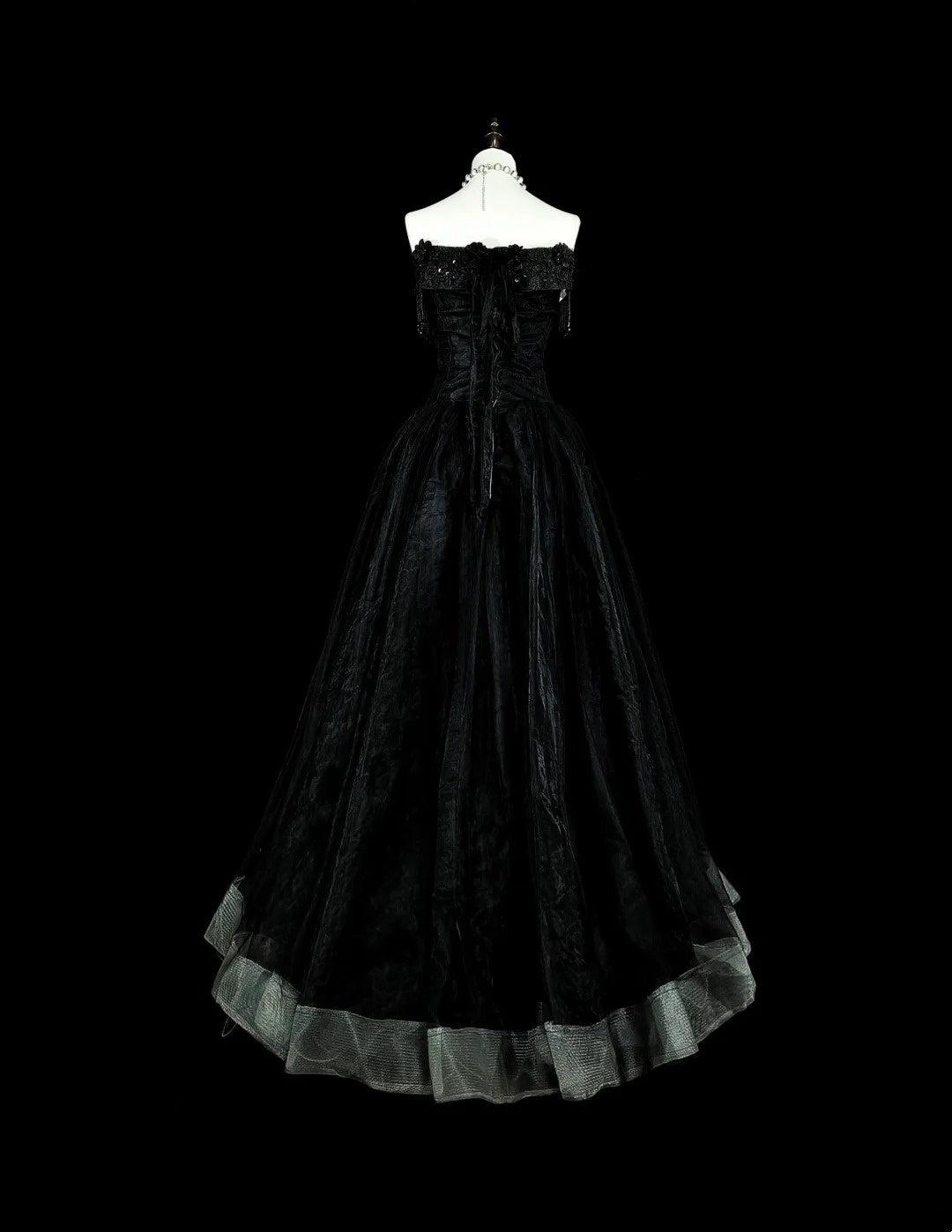 Vintage Prom Dresses Aesthetic 1970s Retro Ball Gown Strapless Black Tulle Long Formal Dress N2152
