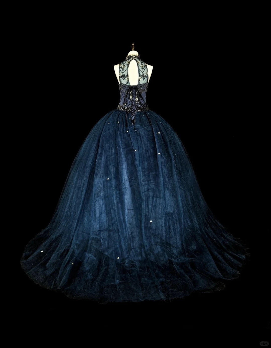Modest Prom Dresses Ball Gown Navy Blue Tulle Sleeveless Sweet 16 Dress Formal Evening Outfits N3515