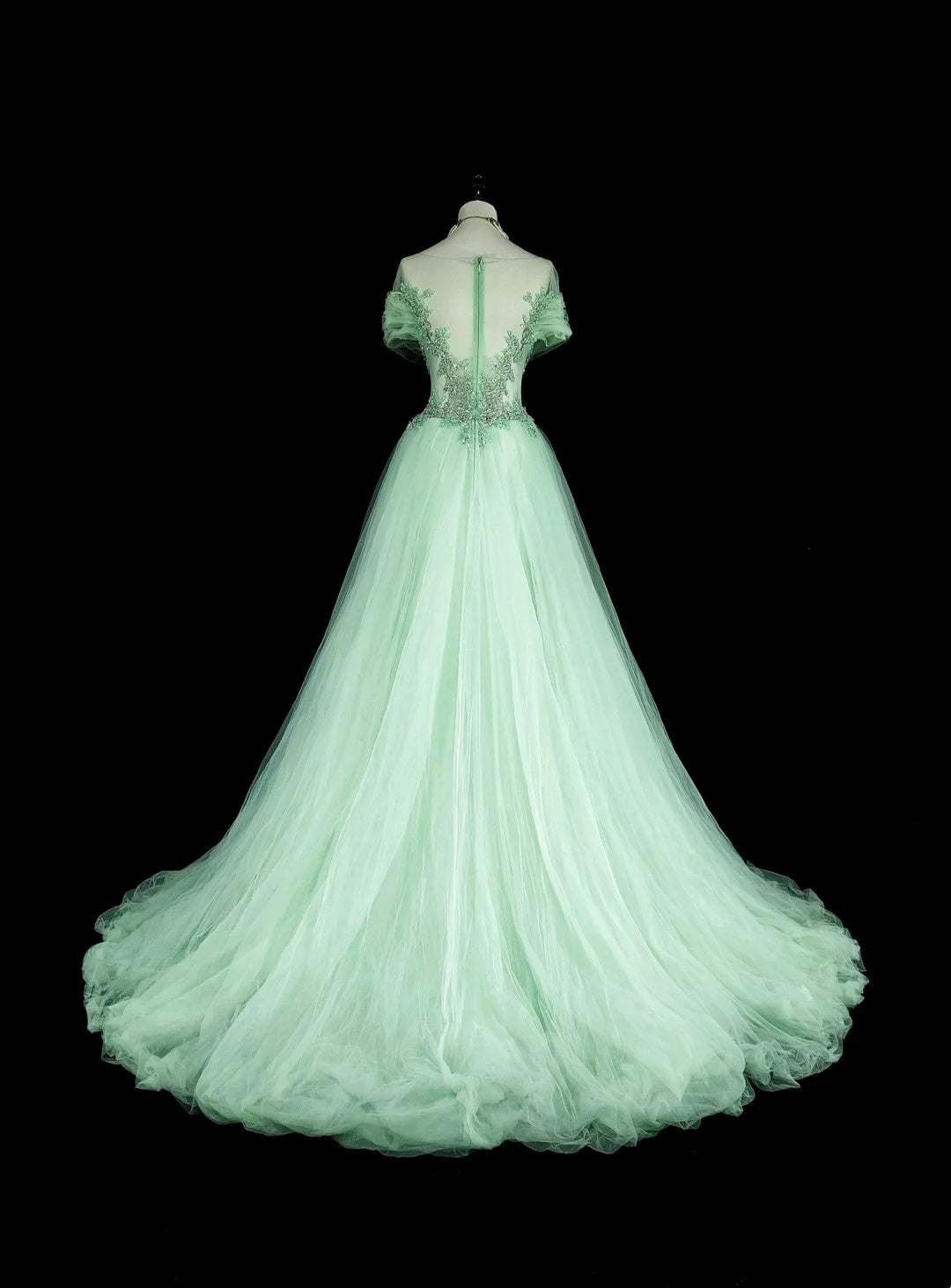 Dreamy Prom Dresses Vintage 80s Retro Off The Shoulder Mint Green Tulle Lace Long Formal Outfits N2365