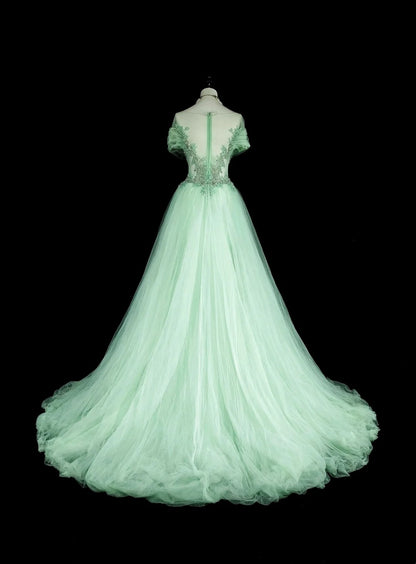 Dreamy Prom Dresses Vintage 80s Retro Off The Shoulder Mint Green Tulle Lace Long Formal Outfits N2365
