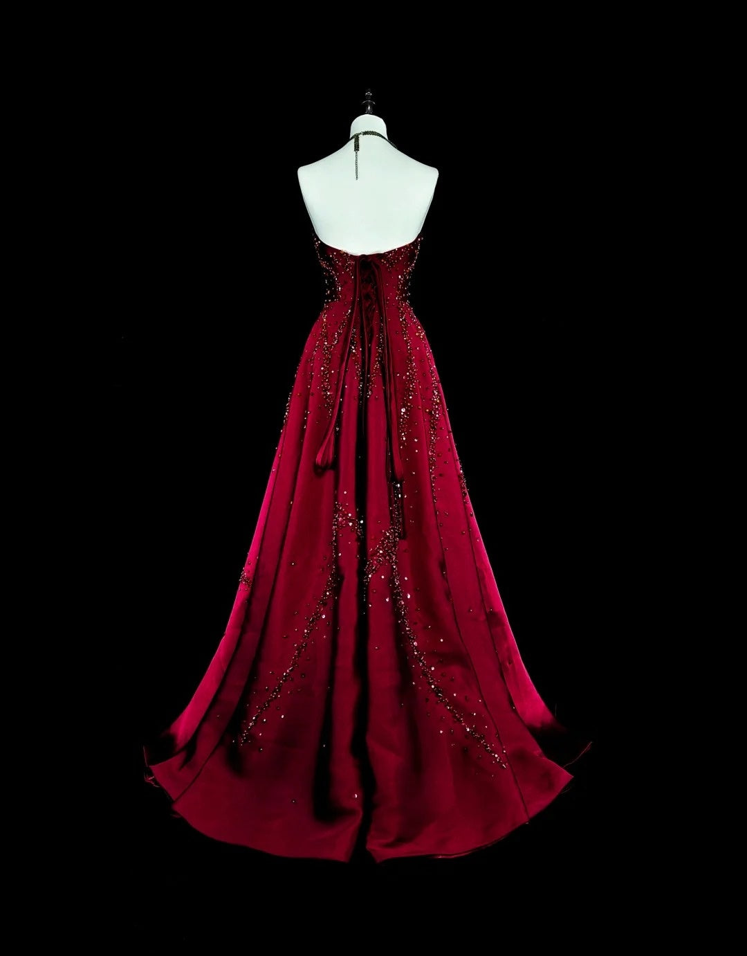 Vintage Prom Dresses A line Strapless Burgundy Tulle With Beaded Bodice Long Party Dress N2377