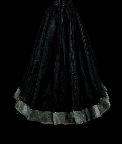 Vintage Prom Dresses Aesthetic 1970s Retro Ball Gown Strapless Black Tulle Long Formal Dress N2152