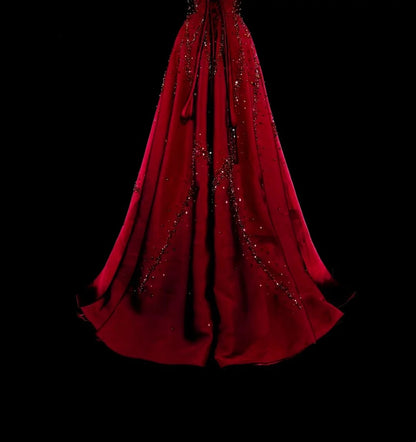 Vintage Prom Dresses A line Strapless Burgundy Tulle With Beaded Bodice Long Party Dress N2377