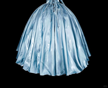 Princess Ball Gown Strapless Light Sky Blue Satin With Bow-knot Sweet 16 Dresses Quinceanera Dress N3417