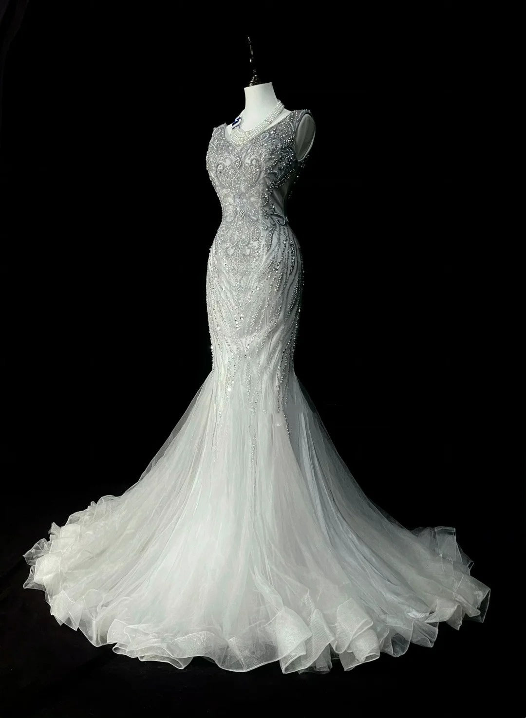 Vintage Mermaid V Neck Silver Tulle With Pleated Sleeveless 80s Prom Dresses Long Formal Party Gown N1472