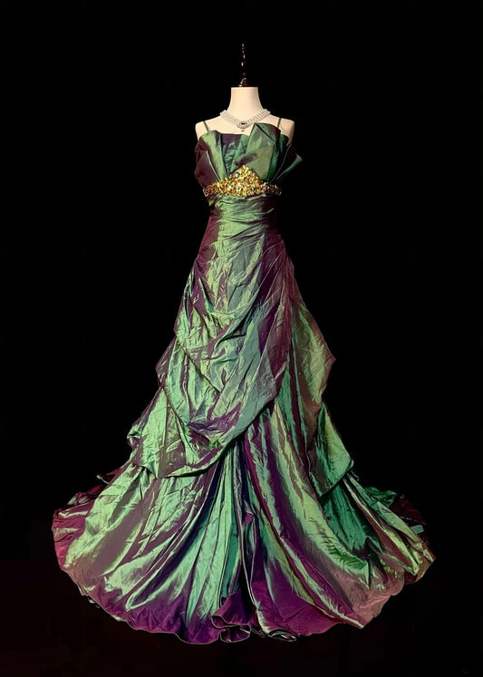 Vintage Mermaid Spaghetti Straps Grape With Pleated Sleeveless 80s Prom Dresses Long Formal Party Gown N1471