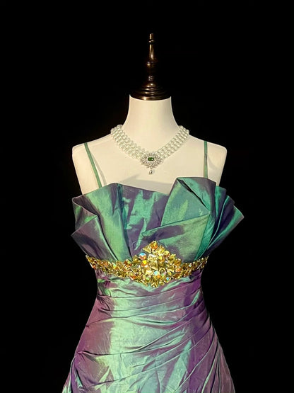 Vintage Mermaid Spaghetti Straps Grape With Pleated Sleeveless 80s Prom Dresses Long Formal Party Gown N1471