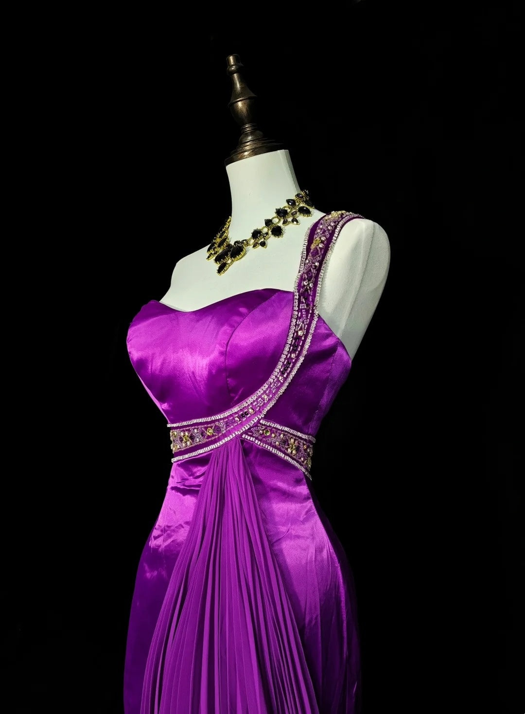 Vintage Mermaid One Shoulder Grape Satin 2000s With Beaded Prom Dresses Long Formal Party Gown N1361