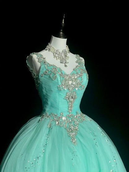 Vintage Ball Gown Sweetheart Mint Green Tulle Sweet 16 Dresses Quinceanera Dress Long 15 Vestidos De Fiesta N1468