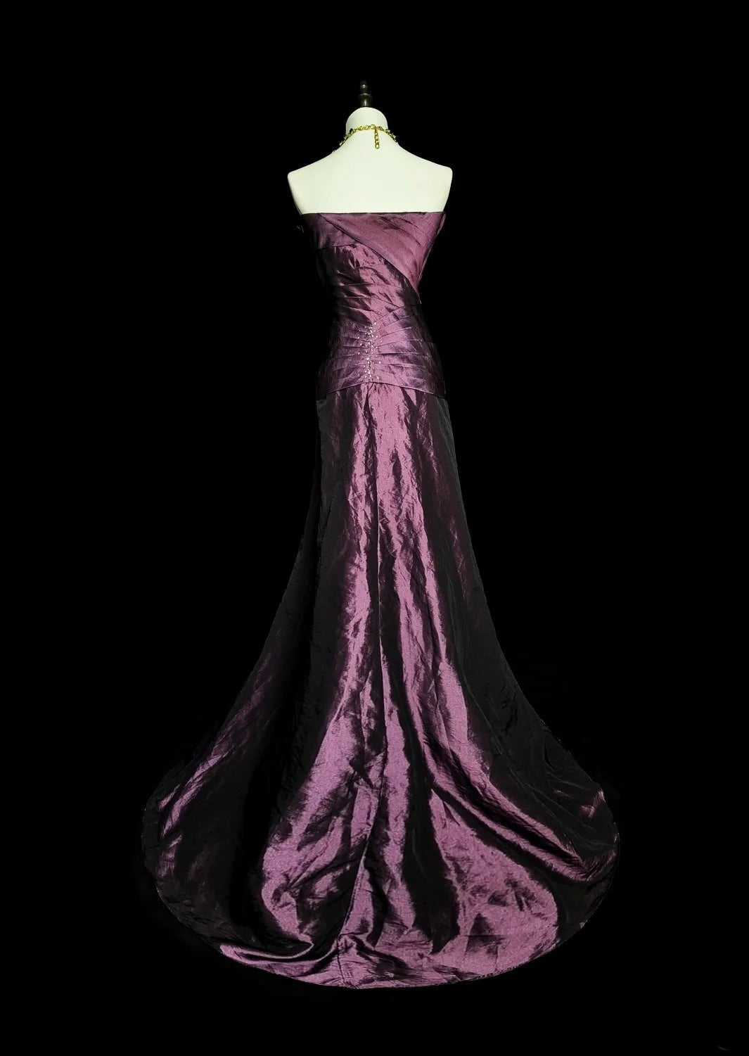 Vintage Mermaid Strapless Purple Taffeta 2000s With Pleated Prom Dresses Long Formal Party Gown N1360