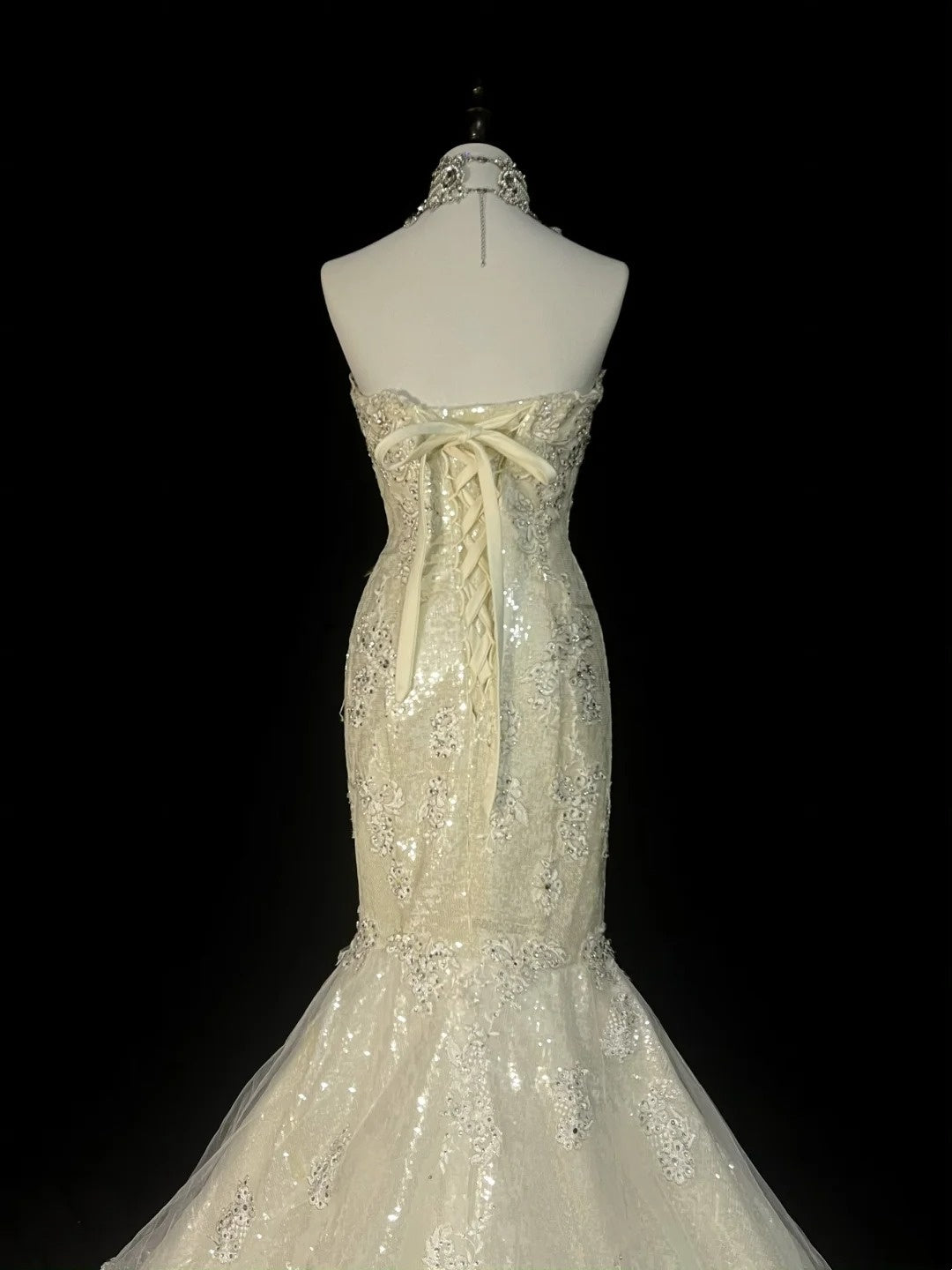 Vintage 80s Wedding Dresses Mermaid Sweetheart Ivory Lace Tulle Long Brides Dress Fitted Bridal Gown N1470