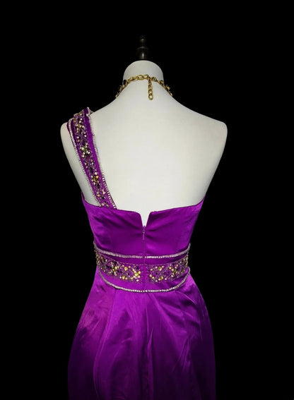 Vintage Mermaid One Shoulder Grape Satin 2000s With Beaded Prom Dresses Long Formal Party Gown N1361