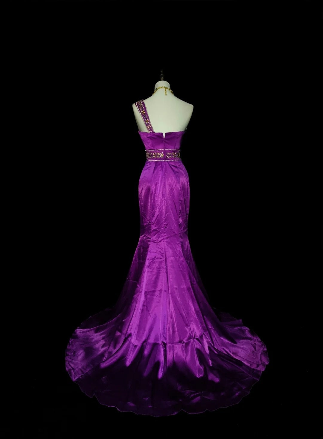 Vintage Mermaid One Shoulder Grape Satin 2000s With Beaded Prom Dresses Long Formal Party Gown N1361