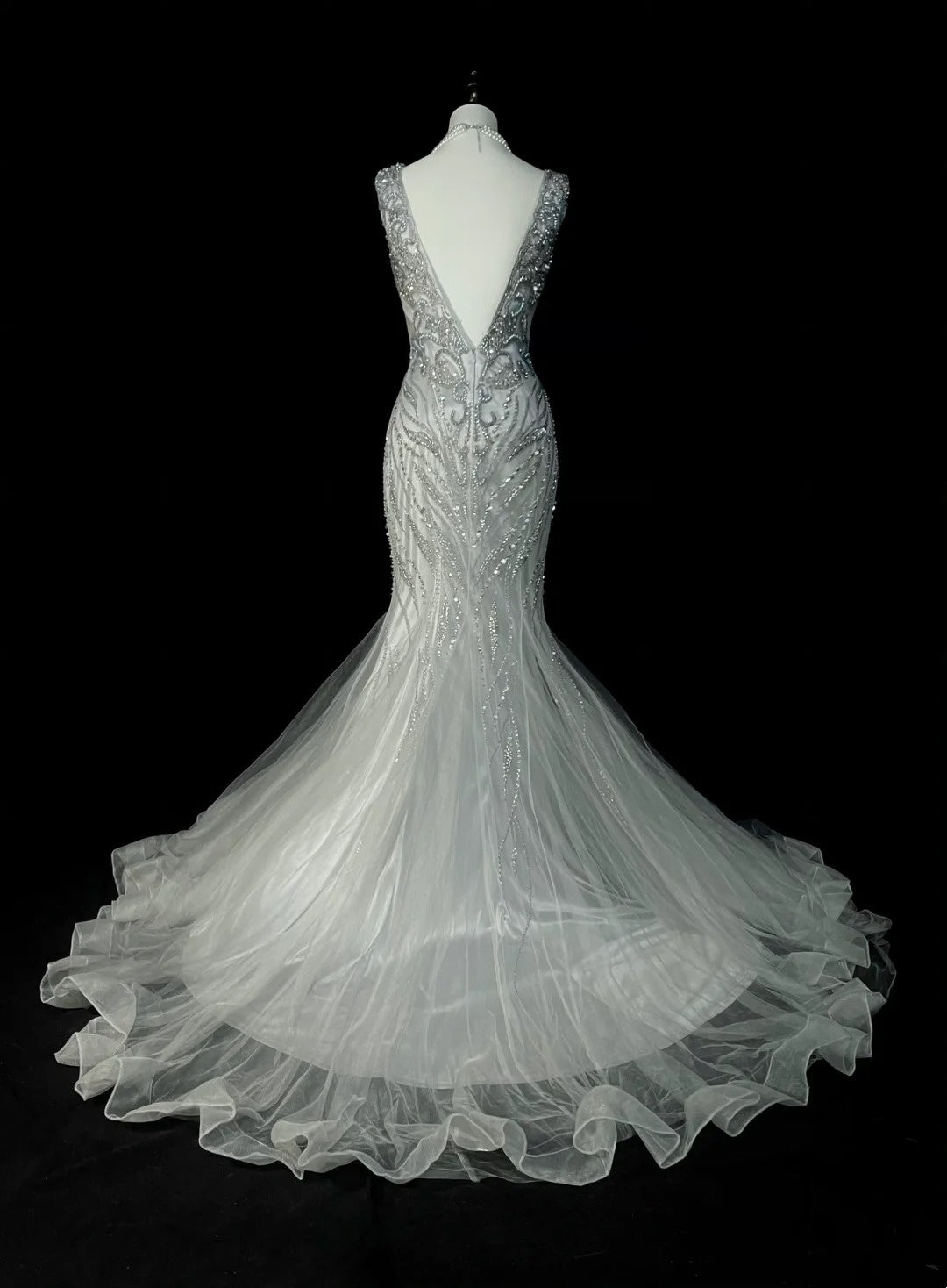 Vintage Mermaid V Neck Silver Tulle With Pleated Sleeveless 80s Prom Dresses Long Formal Party Gown N1472