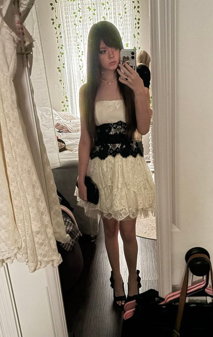 Sexy Homecoming Outfit Ideas A Line Strapless Champagne Lace High School Ideas Inspo Senior Party Graduation Dresses RB8028