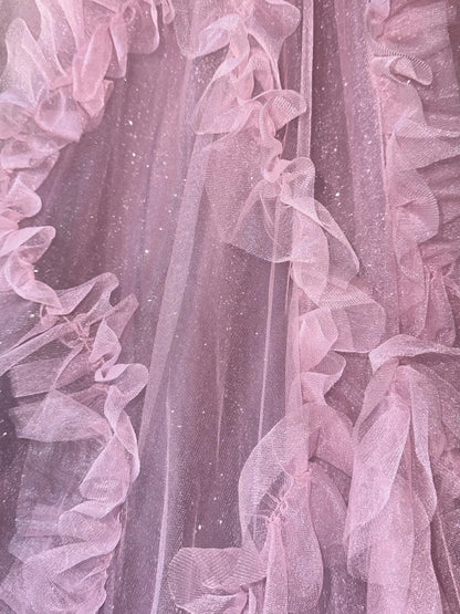 Romantic Ball Gown Spaghetti Straps Pink Tulle With Ruffled High School Dances Prom Dresses 8th Grade Formal Outfits Evening Gown RB8424