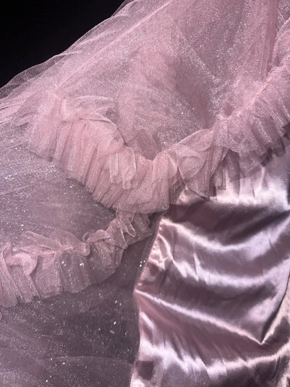 Romantic Ball Gown Spaghetti Straps Pink Tulle With Ruffled High School Dances Prom Dresses 8th Grade Formal Outfits Evening Gown RB8424