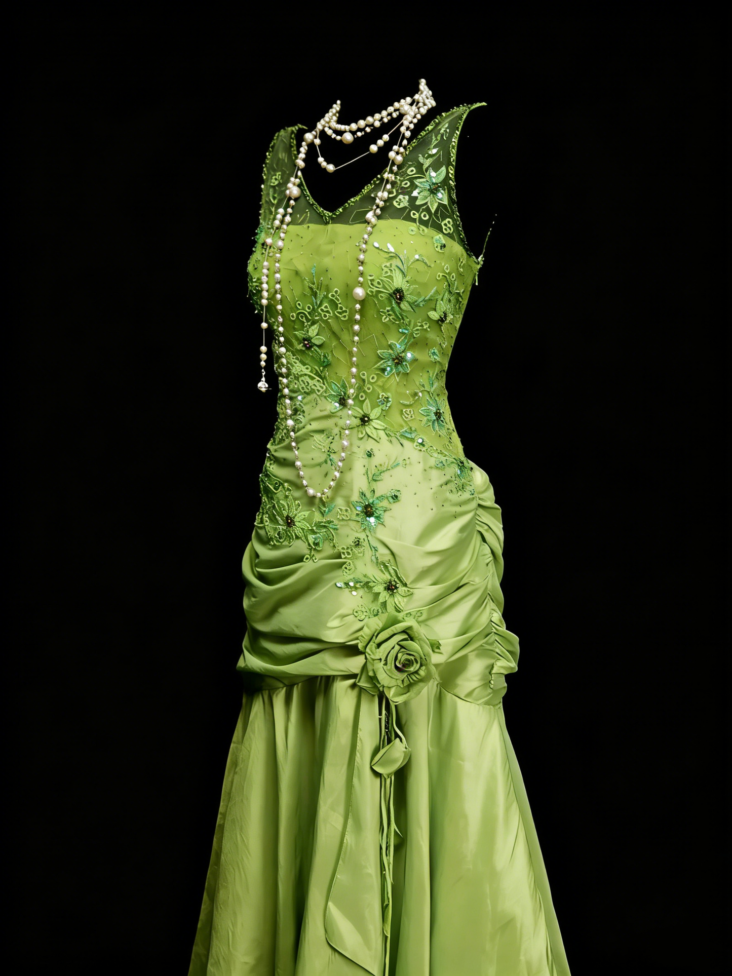 Vintage Prom Dresses Aesthetic 1960s Retro V Neck Green Chiffon Mermaid Long Party Dress N2137