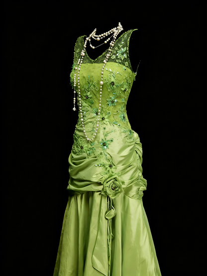 Vintage Prom Dresses Aesthetic 1960s Retro V Neck Green Chiffon Mermaid Long Party Dress N2137