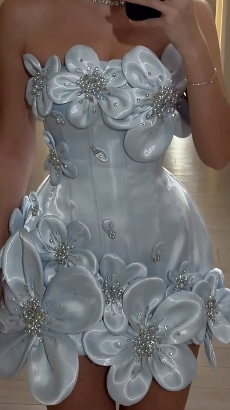 Sexy Sheath Strapless Blue Short With Beading Pearls Flowers Homecoming Dress Mini Party Dresses RB6829