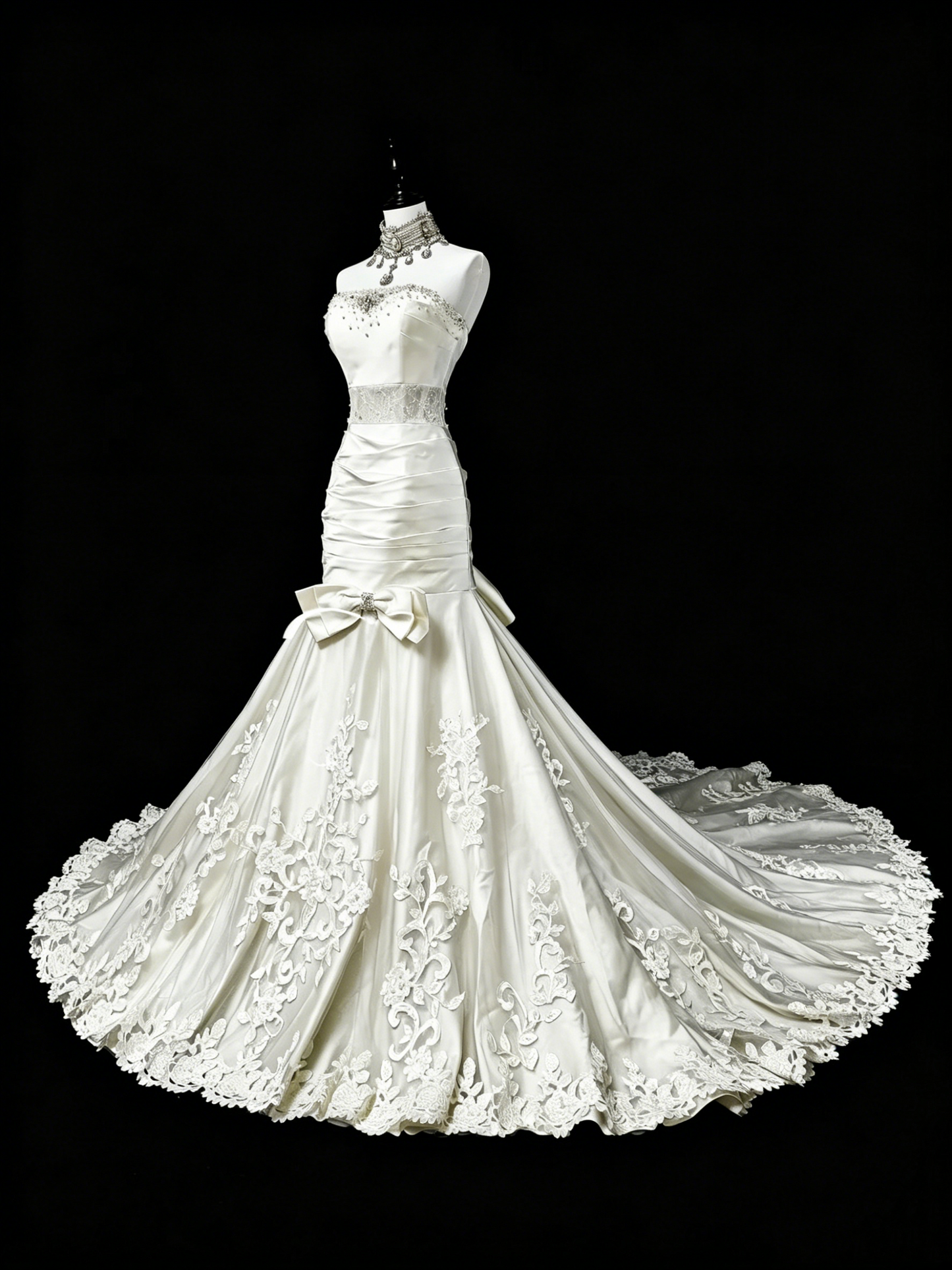 Unique Wedding Dresses Mermaid Strapless Lace Sleeveless White Long Brides Dress N3512