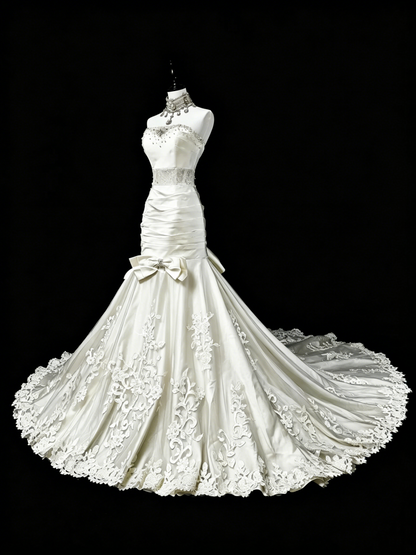 Unique Wedding Dresses Mermaid Strapless Lace Sleeveless White Long Brides Dress N3512