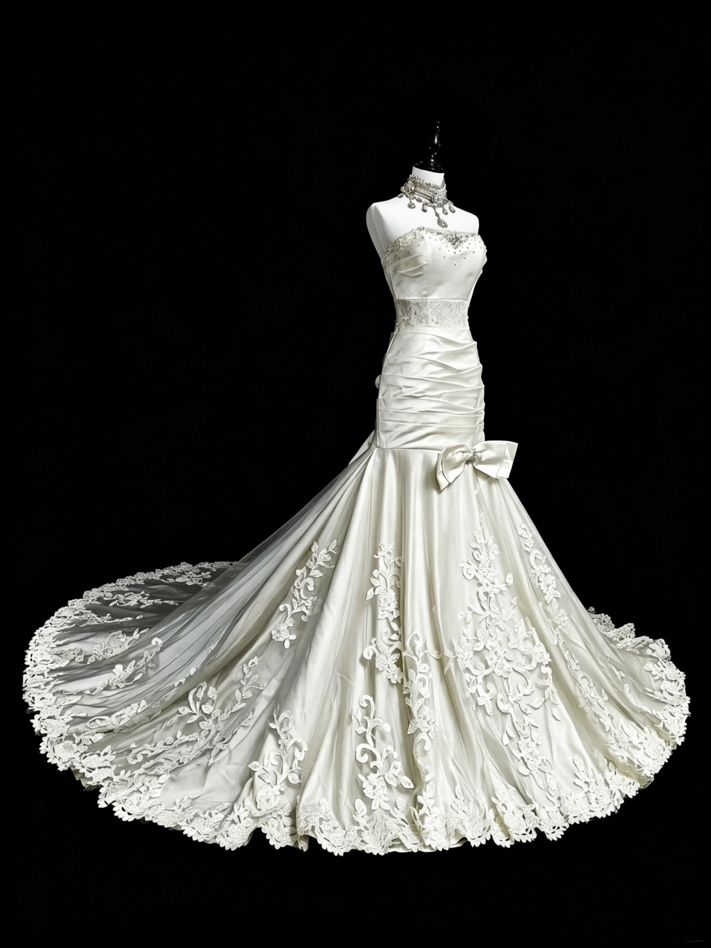 Unique Wedding Dresses Mermaid Strapless Lace Sleeveless White Long Brides Dress N3512
