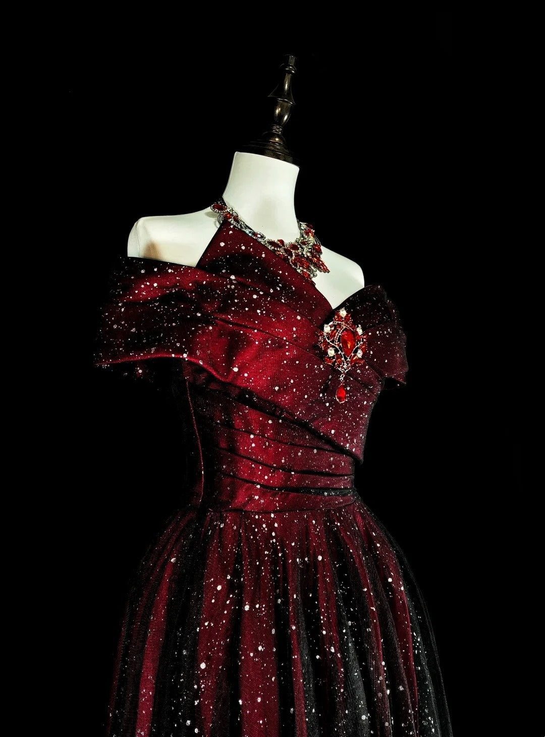 Dreamy Prom Dresses Vintage 90s Retro Off The Shoulder A line Burgundy Black Long Formal Outfits N2374
