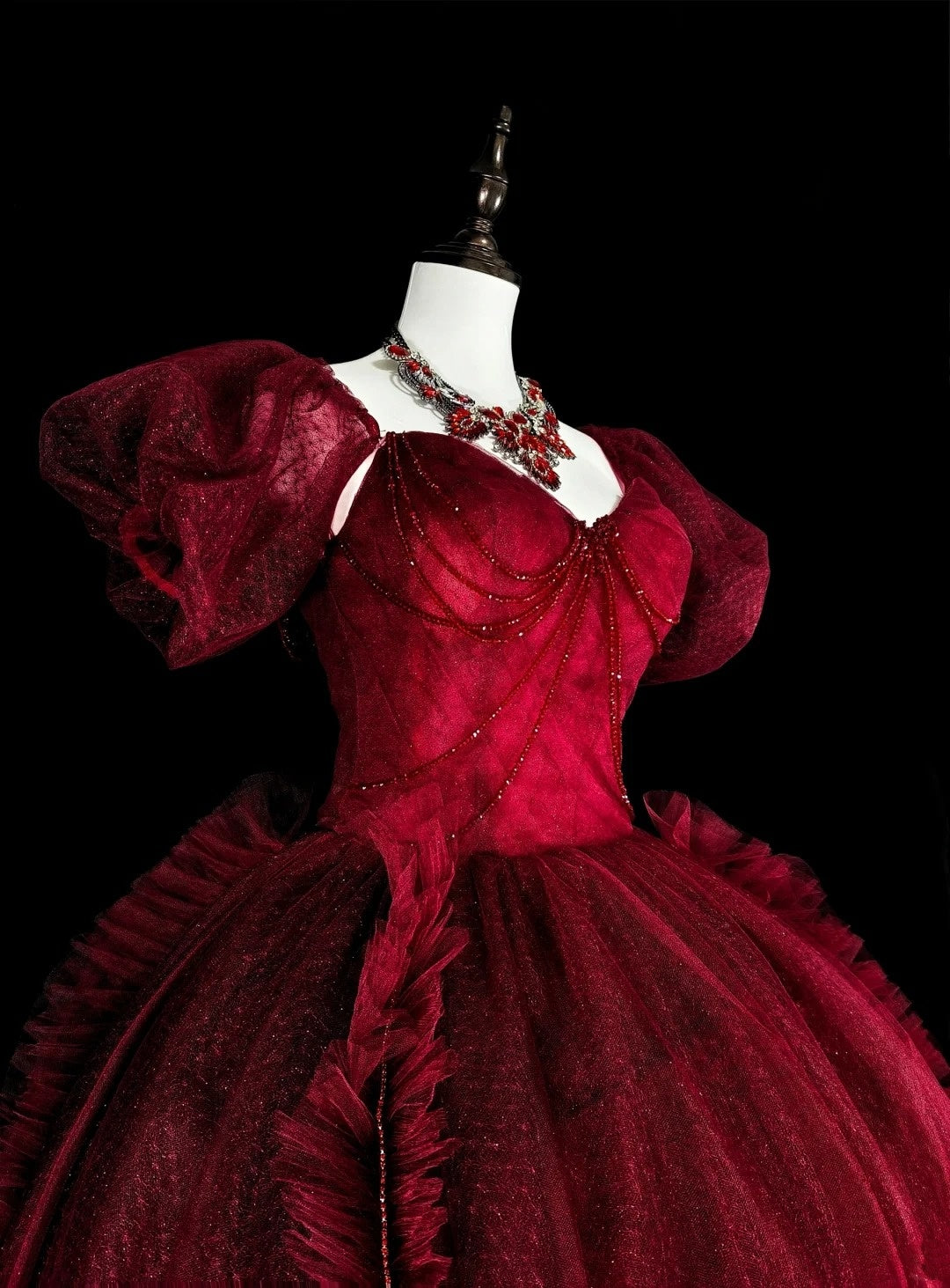 Vintage Prom Dresses Ball Gown Strapless Wine Red Tulle Burgundy 2000s Long Party Dress N2379