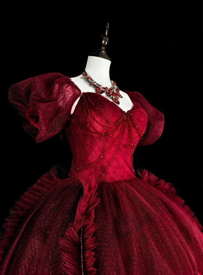 Vintage Prom Dresses Ball Gown Strapless Wine Red Tulle Burgundy 2000s Long Party Dress N2379