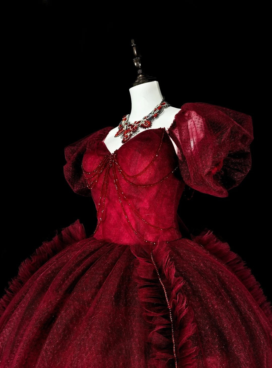 Vintage Prom Dresses Ball Gown Strapless Wine Red Tulle Burgundy 2000s Long Party Dress N2379