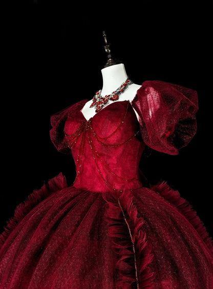Vintage Prom Dresses Ball Gown Strapless Wine Red Tulle Burgundy 2000s Long Party Dress N2379