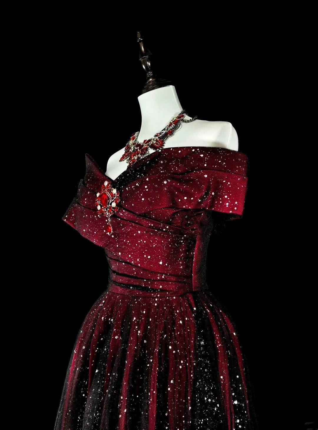Dreamy Prom Dresses Vintage 90s Retro Off The Shoulder A line Burgundy Black Long Formal Outfits N2374