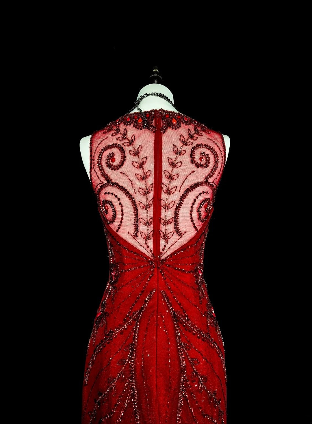 Vintage Mermaid Scoop Red Tulle 80s Evening Gowns Formal Birthday Dress Long Prom Dresses N1759