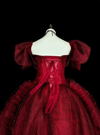 Vintage Prom Dresses Ball Gown Strapless Wine Red Tulle Burgundy 2000s Long Party Dress N2379