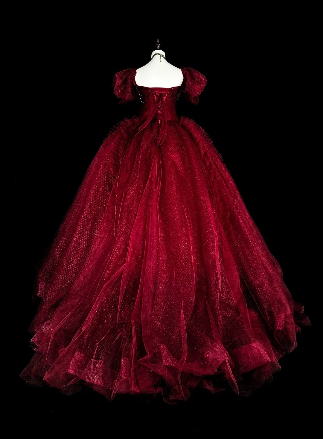 Vintage Prom Dresses Ball Gown Strapless Wine Red Tulle Burgundy 2000s Long Party Dress N2379