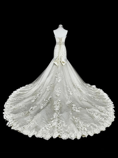 Unique Wedding Dresses Mermaid Strapless Lace Sleeveless White Long Brides Dress N3512