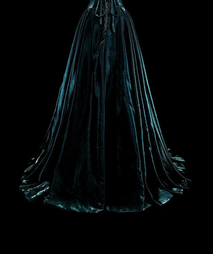 Vintage A line Strapless Dark Green Velvet 70s With Gold Appliques Long Prom Gown Party Wear Dresses N1845