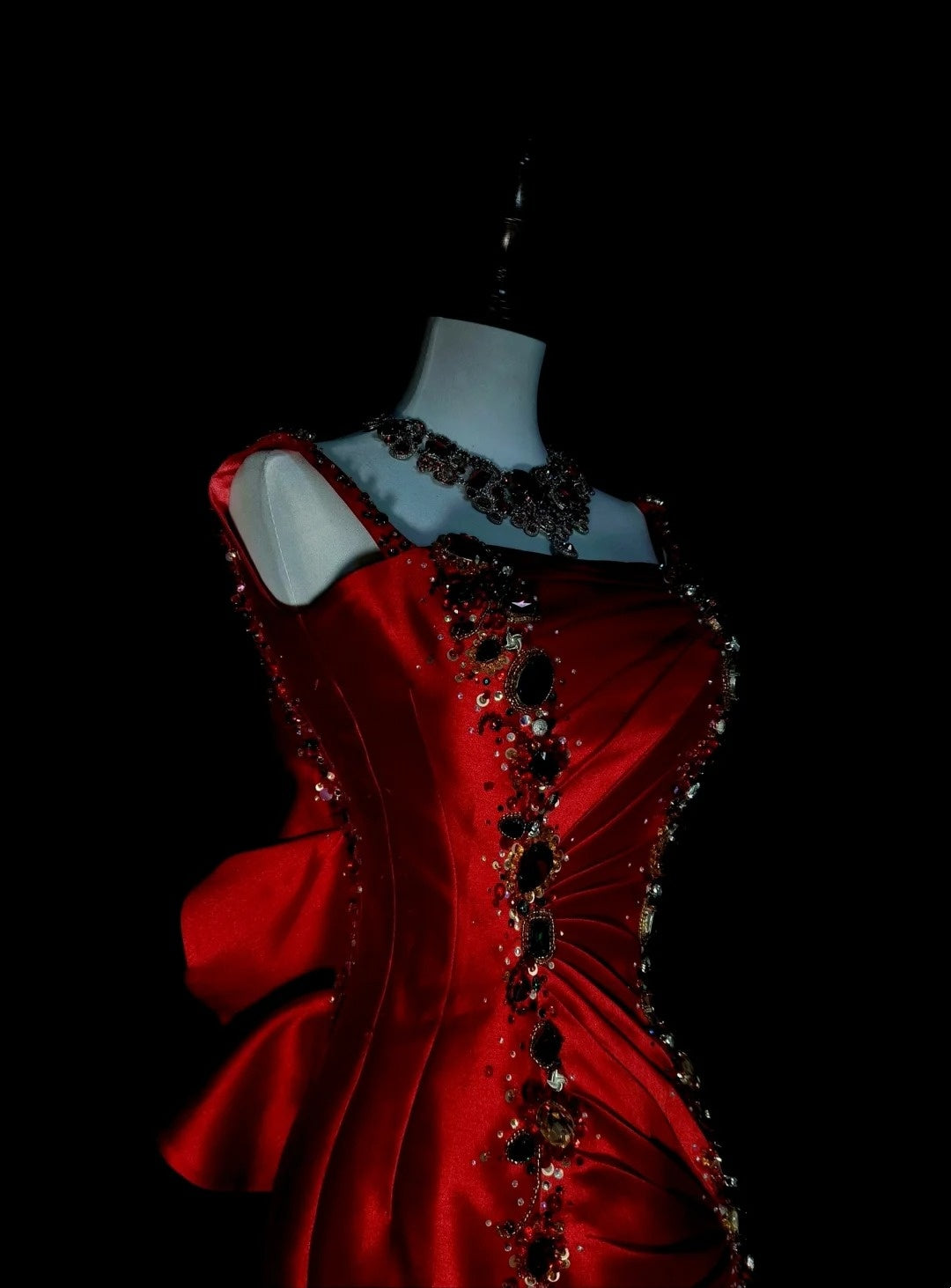 Vintage Mermaid Spaghetti Straps Red With Beadings Sleeveless 80s Prom Dresses Long Formal Party Gown N1476
