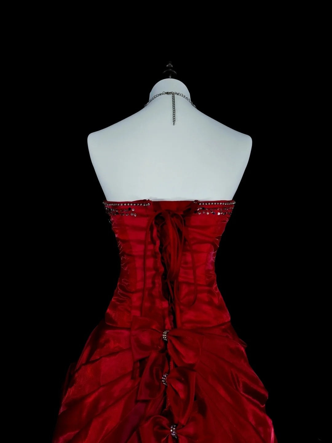 Vintage Mermaid Strapless Red With Beads Sleeveless 80s Prom Dresses Long Formal Party Gown N1473