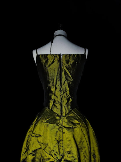 Vintage Ball Gown Spaghetti Straps Olive Green With Beadings Sleeveless 80s Prom Dresses Long Formal Party Gown N1477