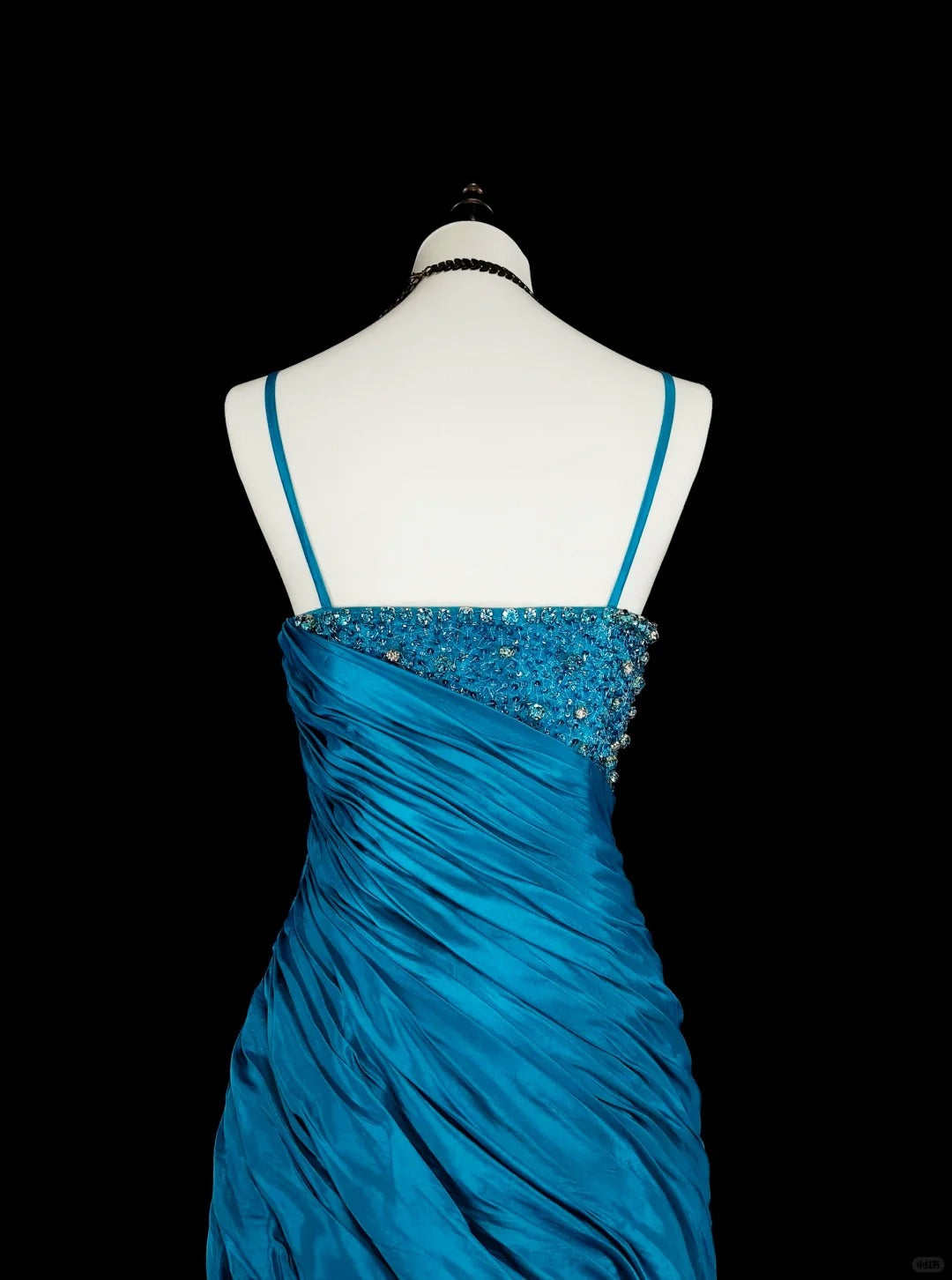 Vintage Prom Dresses Mermaid Spaghetti Strap Blue With Beading Pleated 1980s Long Formal Gown N2702