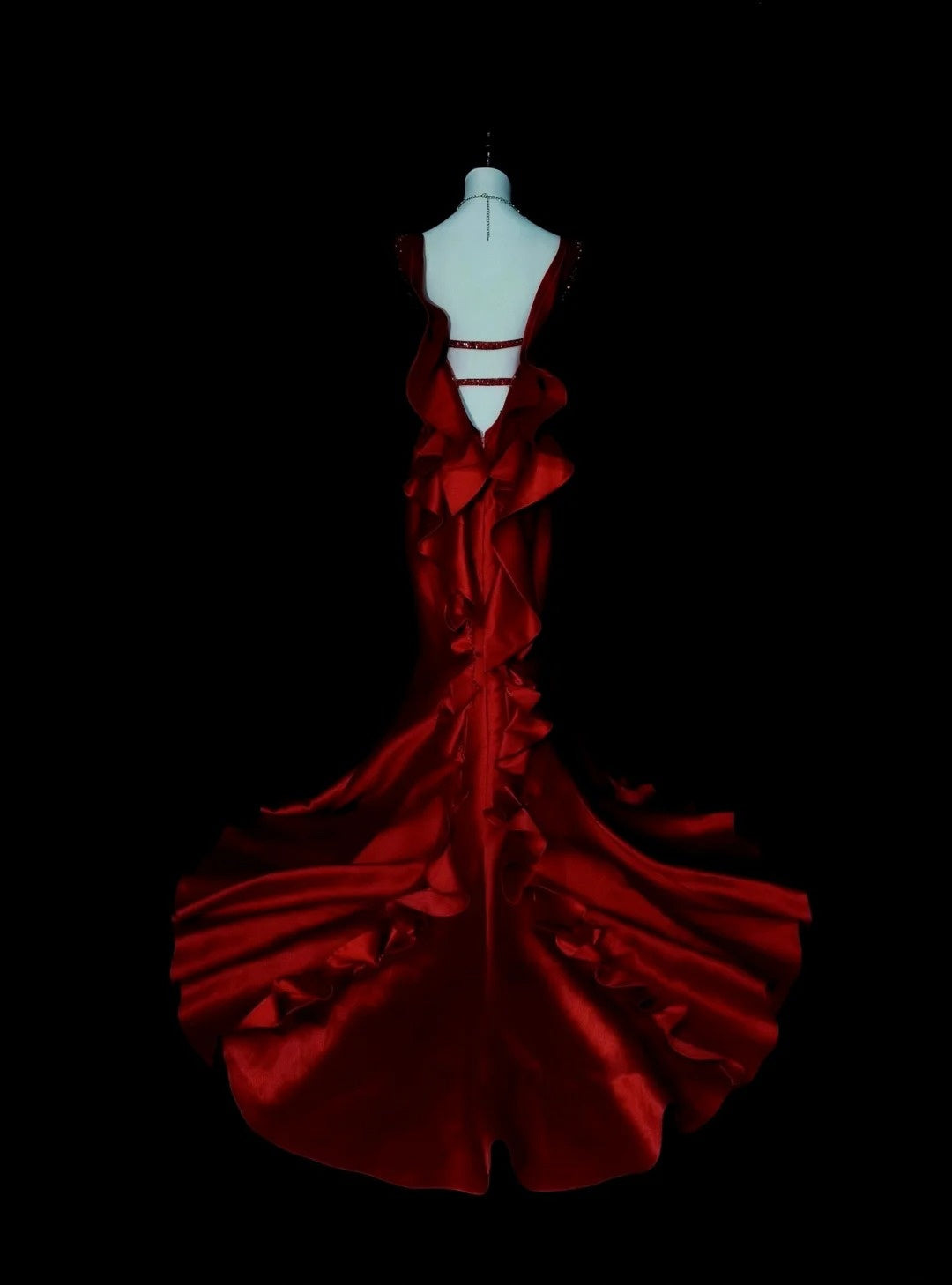 Vintage Mermaid Spaghetti Straps Red With Beadings Sleeveless 80s Prom Dresses Long Formal Party Gown N1476