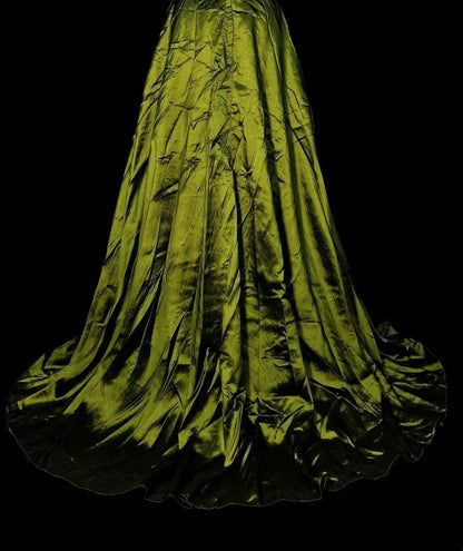 Vintage Ball Gown Spaghetti Straps Olive Green With Beadings Sleeveless 80s Prom Dresses Long Formal Party Gown N1477