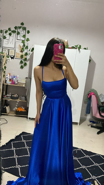 Modest A line Spaghetti Strap Burgundy Satin Slit Prom Dresses Sleeveless Long Formal Party Gown AB341