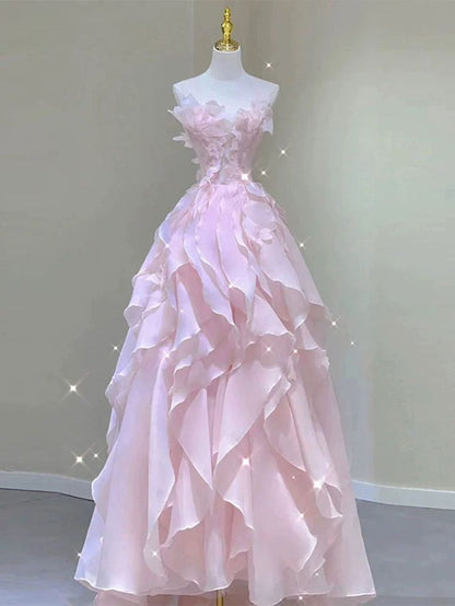 Pink princess evening dress, fairy party dress, girl’s birthday flower dress, Sweet 16 Prom Dresses AB137